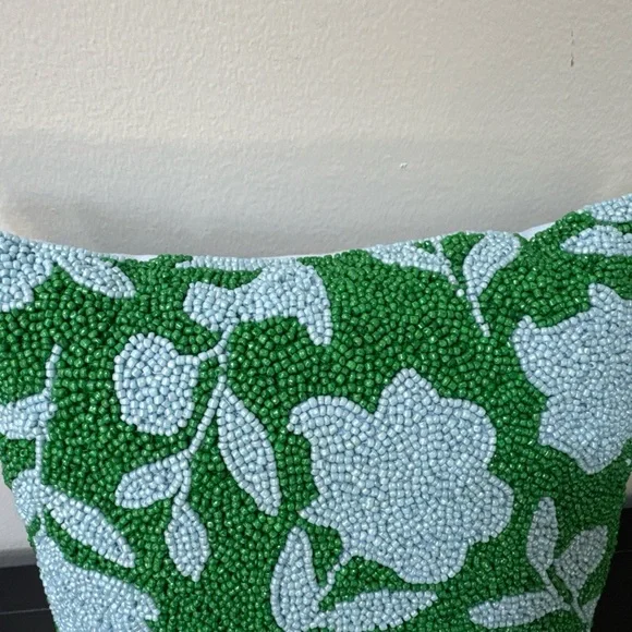 Kate Spade target beaded front toss pillow. Green and Blue Floral 12x12 - Picture 10 of 13